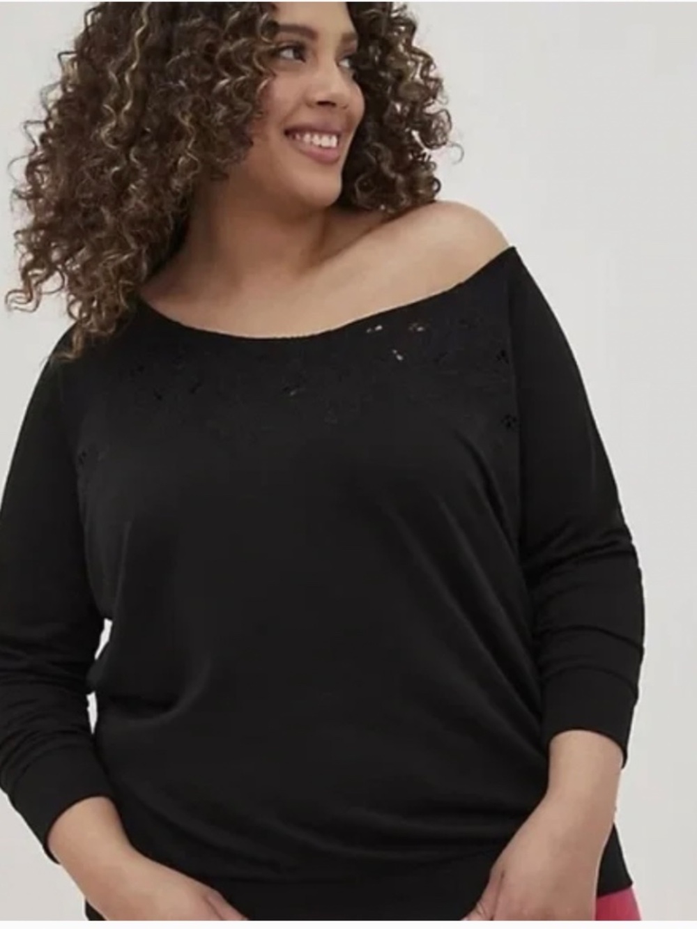 Embroidered Lace Off-Shoulder French Terry - NEW WITH TAGS